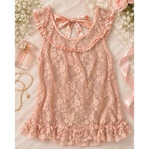 Speechless Blush Pink Lace Top XL Satin Bow Ruffle Romantic Coquette Y2K